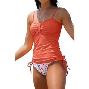 Beachsissi Women's Drawstring Side Two Piece Swimsuit Floral Print Tankini Set M